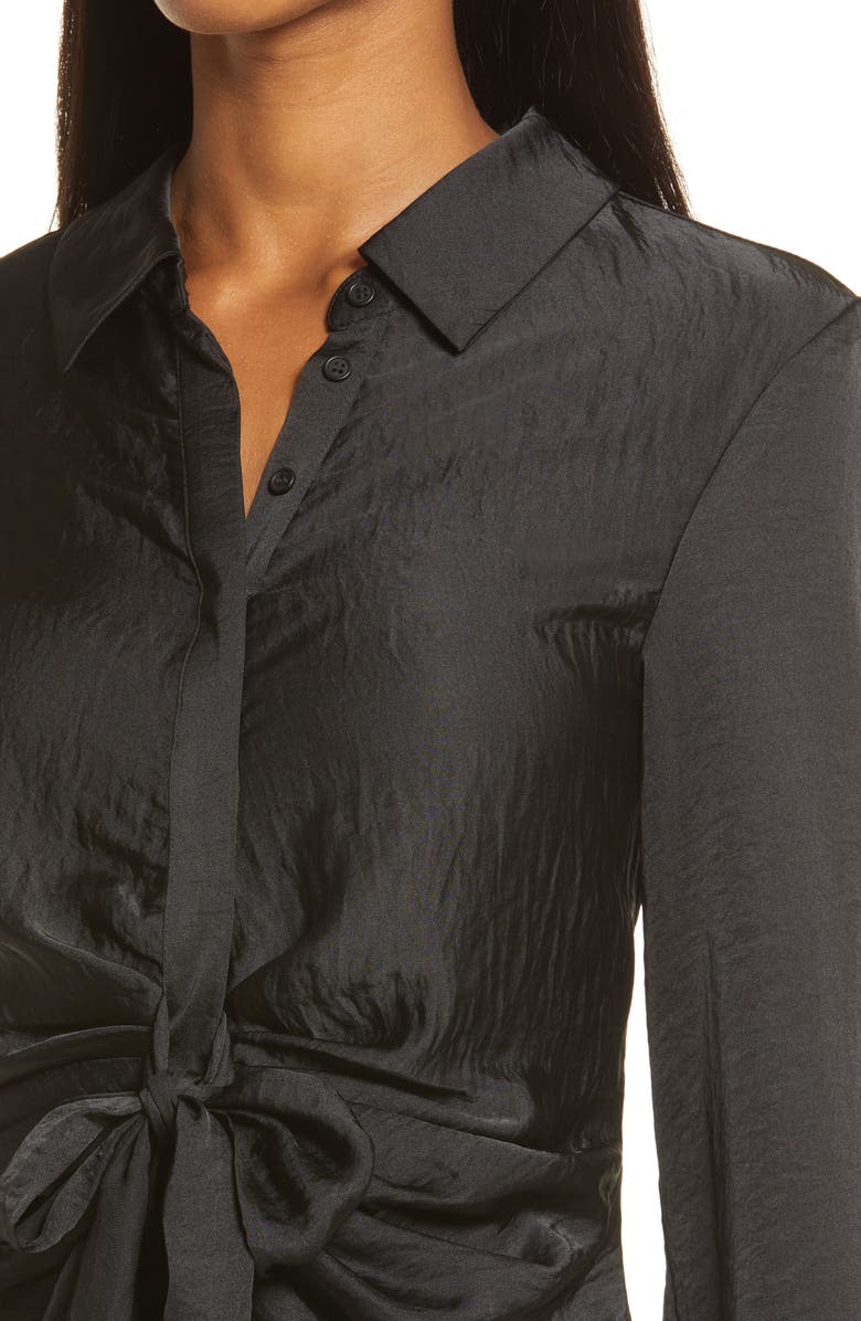 Steve Madden Tie Waist Long Sleeve Satin Shirtdress, Alternate, color, 