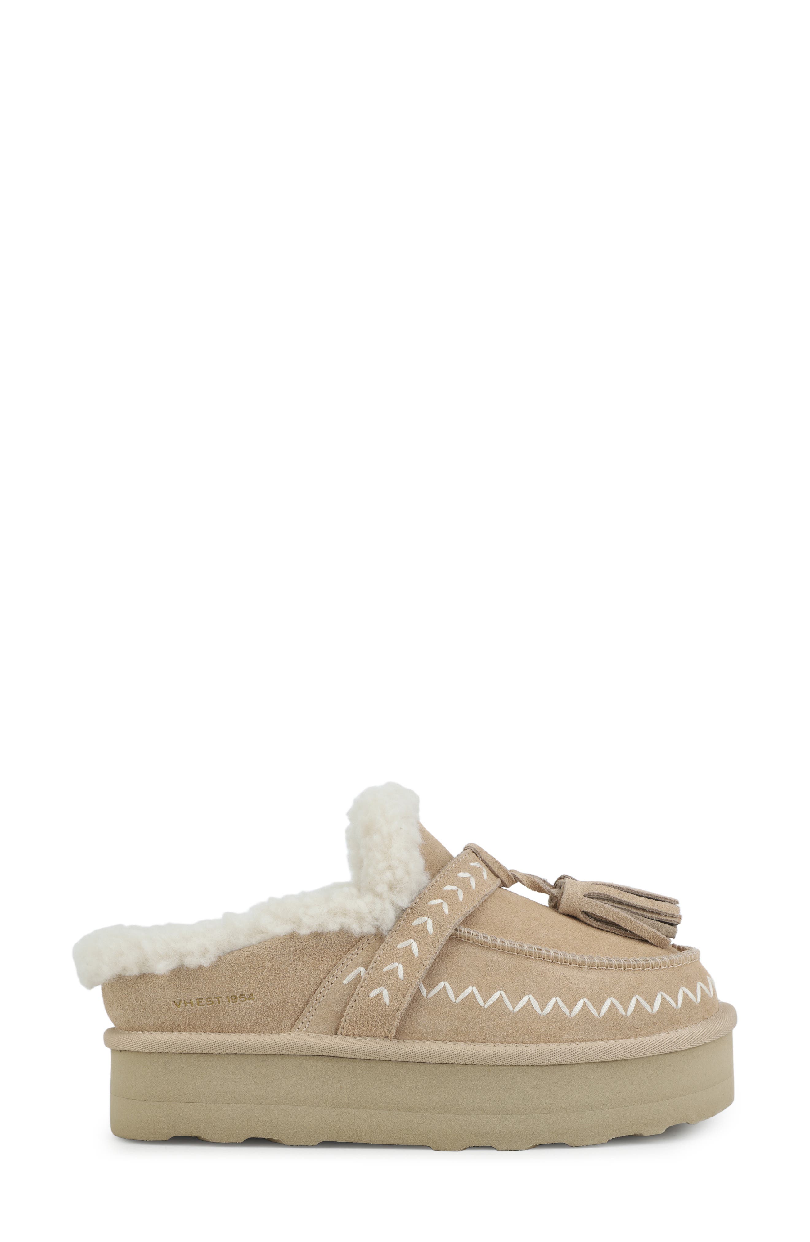 Charm Faux Shearling Lined Platform Slipper, Alternate, color, SAND SUEDE