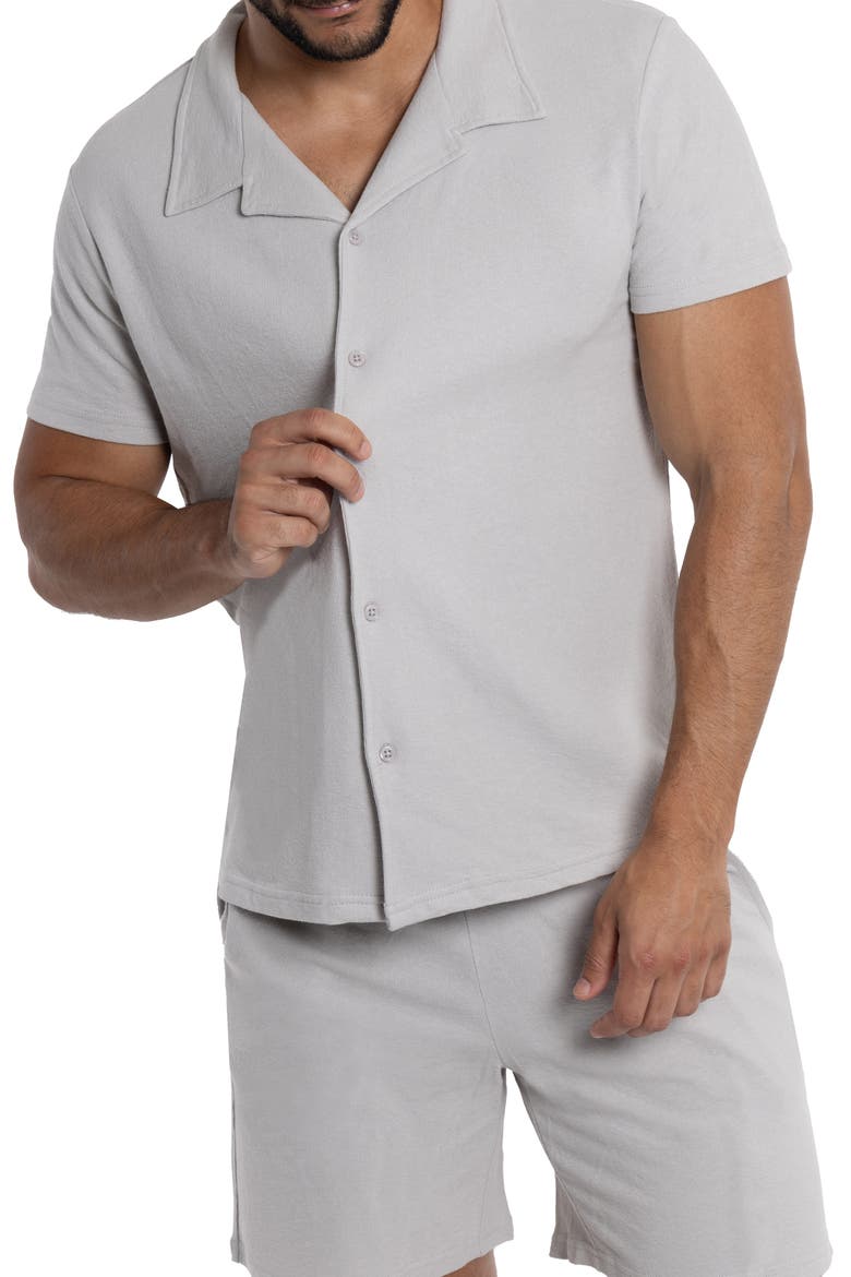 Relaxed Cotton & Hemp Button-Down Polo, Main, color, GRAY