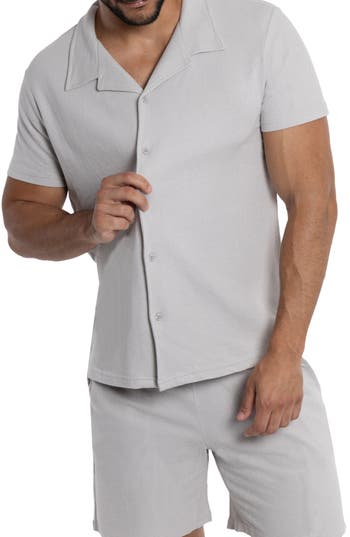 Shop Spring + Mercer Relaxed Cotton & Hemp Button-down Polo In Gray