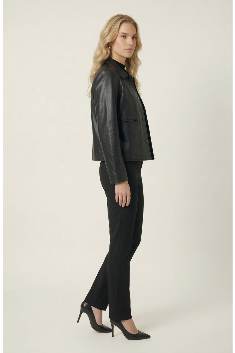 Leather Button Front Jacket, Alternate, color, Black