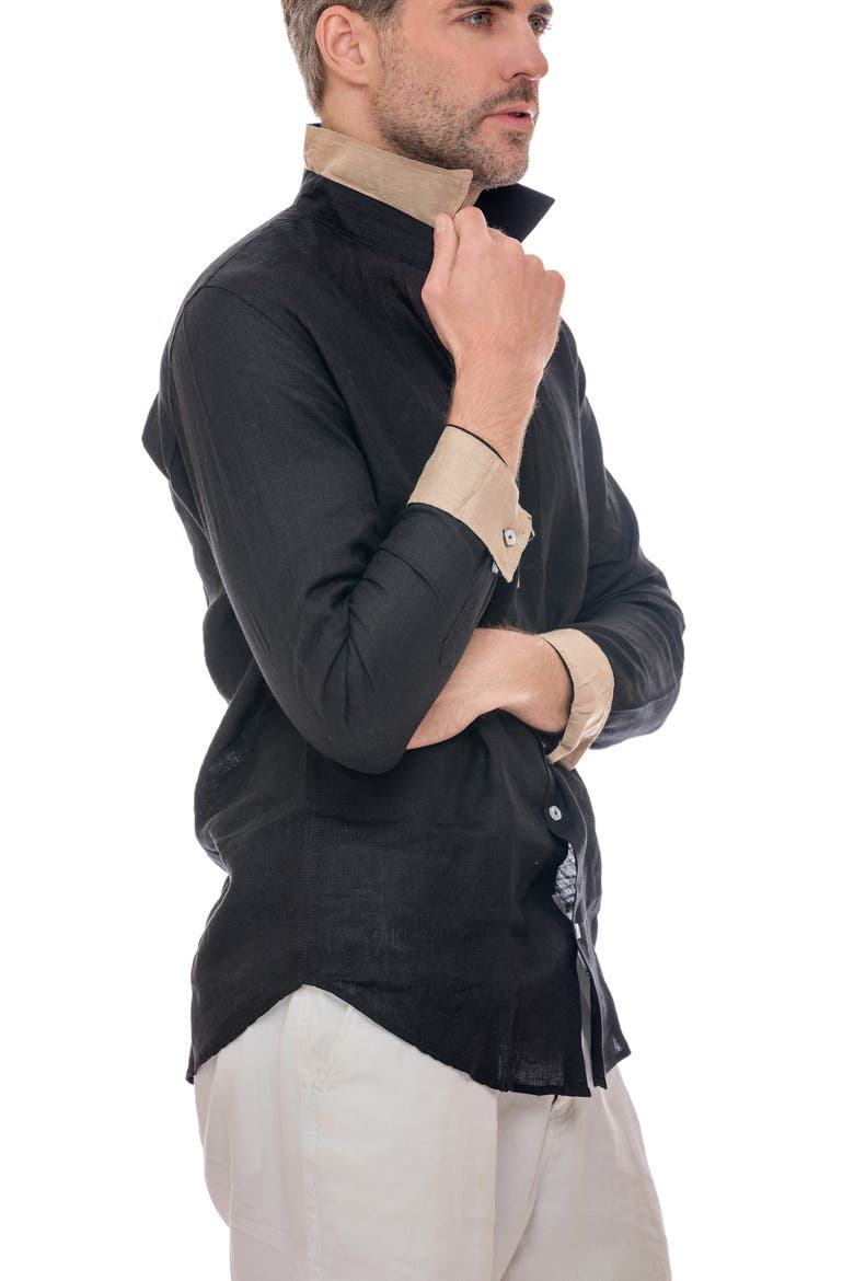 Linen Button-Up Shirt, Alternate, color, BLACK
