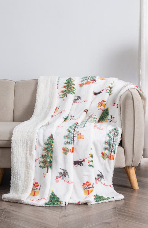 Woven & Weft Holiday Print Reversible Faux Shearling Throw Blanket