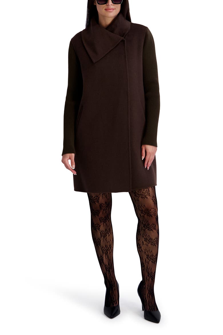 Rib Sleeve Mixed Media Coat, Alternate, color, CHOCOLATE