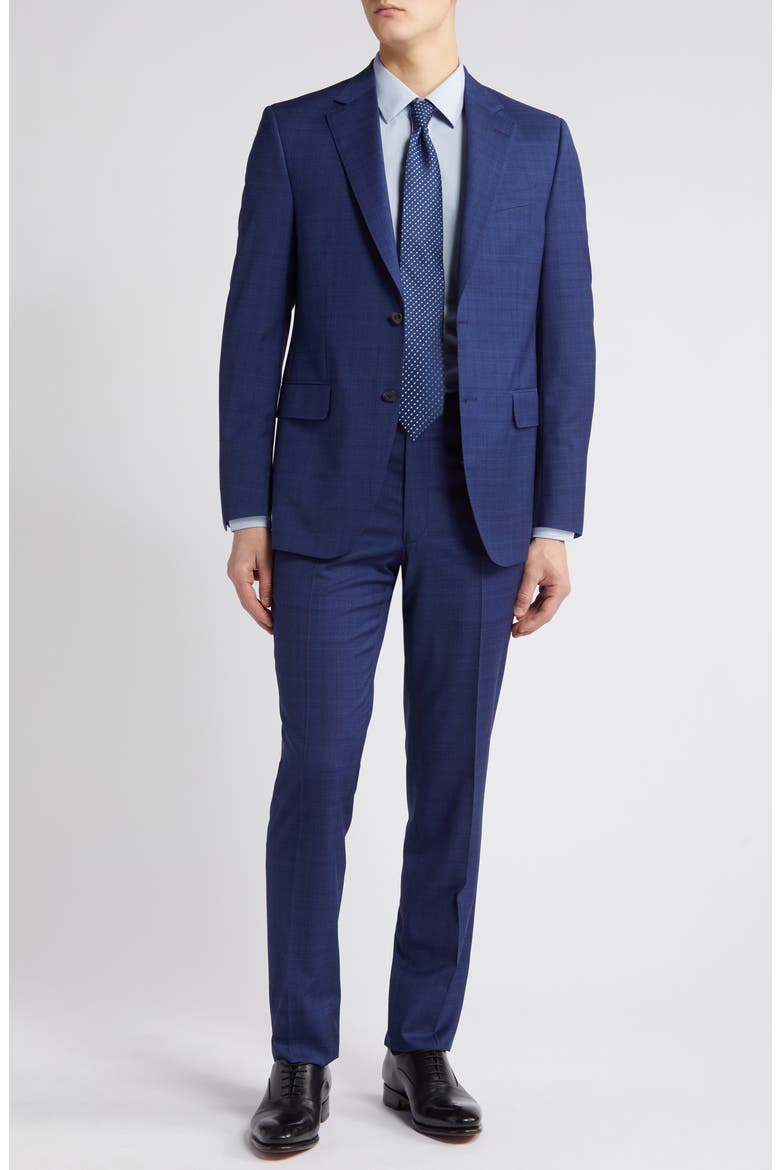 Glen Plaid Tailored Fit Wool Suit, Main, color, BLUE