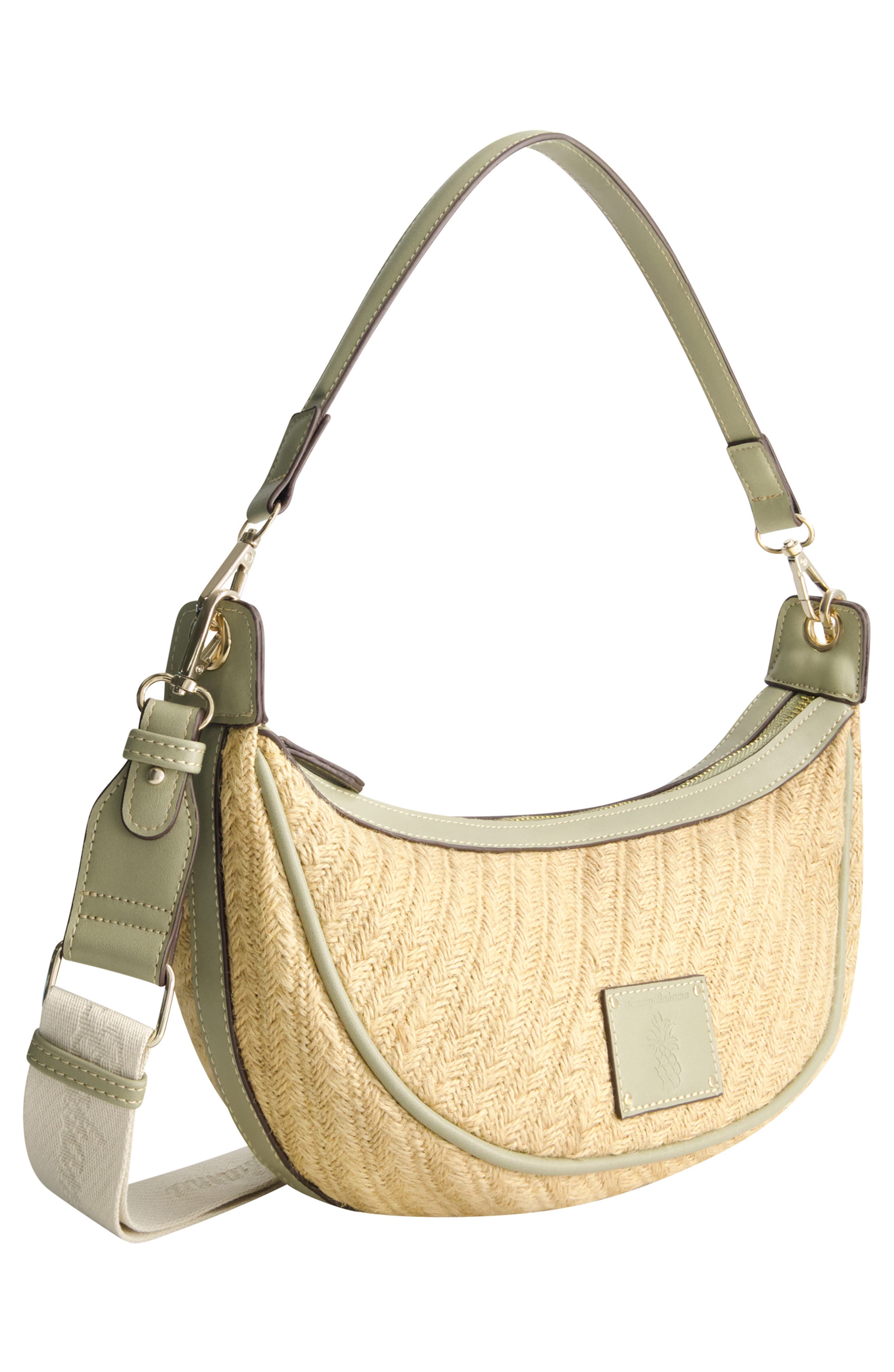 Tommy Bahama Logo Debossed Raffia Shoulder Bag, Alternate, color, Sage