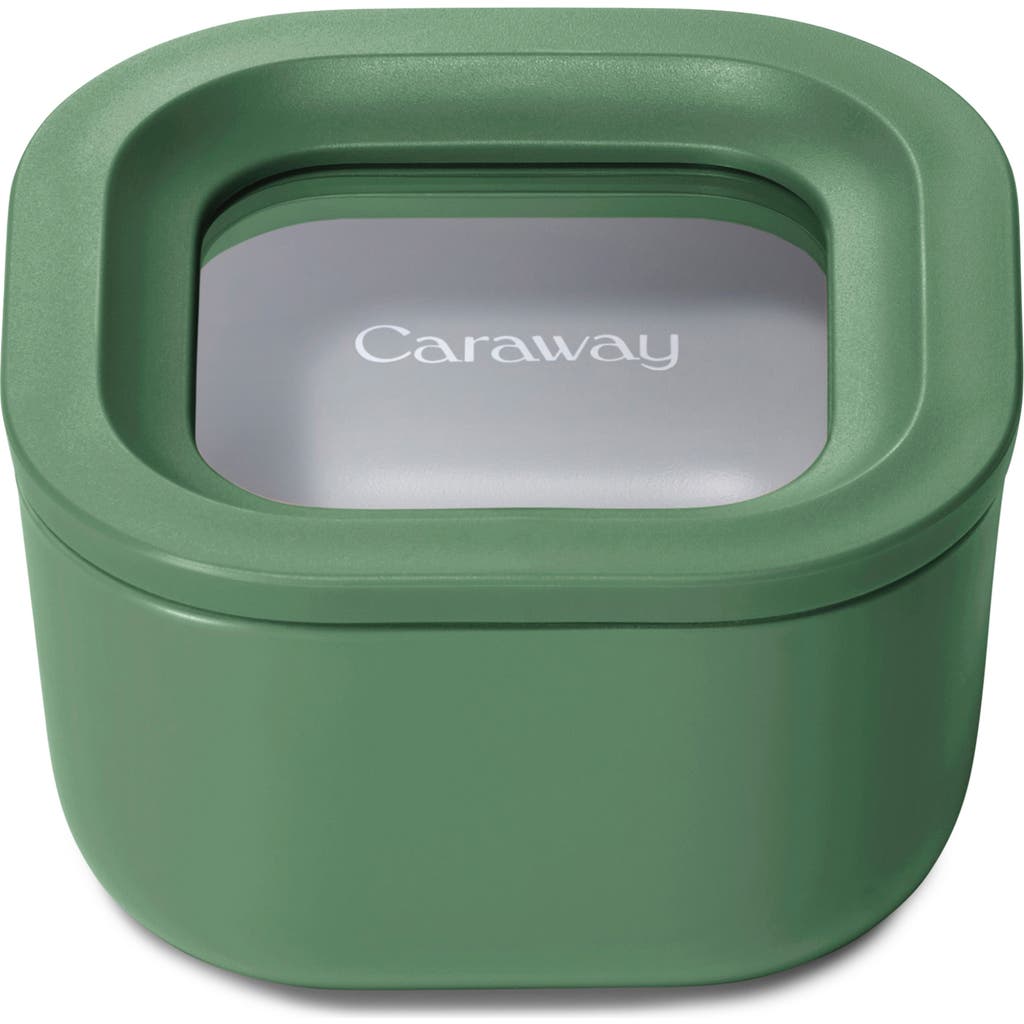 Caraway Mini Square Glass Food Storage Container In Green
