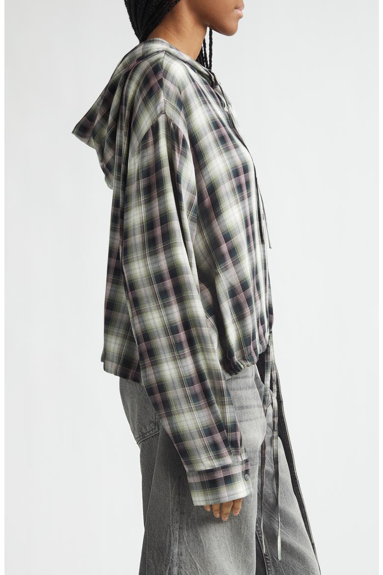 Sip Check Flannel Hooded Overshirt, Alternate, color, BLACK/ GREEN