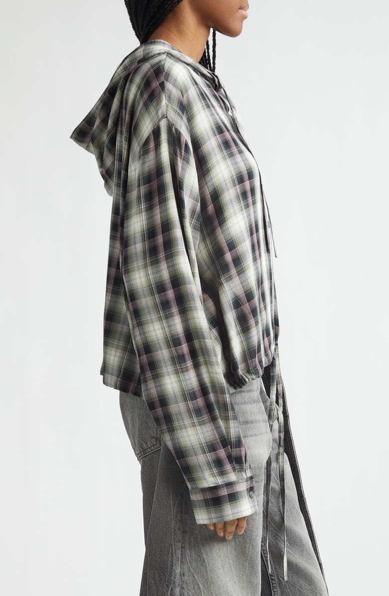 Acne Studios Sip Check Flannel Hooded Overshirt, Alternate, color, Black/ Green