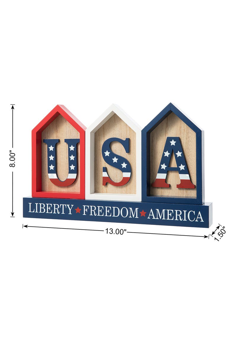 Glitzhome Patriotic Americana Wooden House-shaped Table Decor, Alternate, color, 