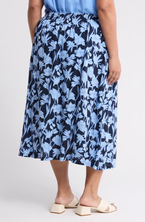 Shop Caslon ® Floral Linen Blend Pull-on Skirt In Navy Blazer- Blue Phoenix