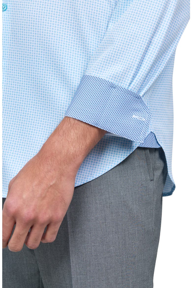 Slim Fit Flower Geo Print Recycled Performance Stretch Dress Shirt, Alternate, color, WHITE/BLUE