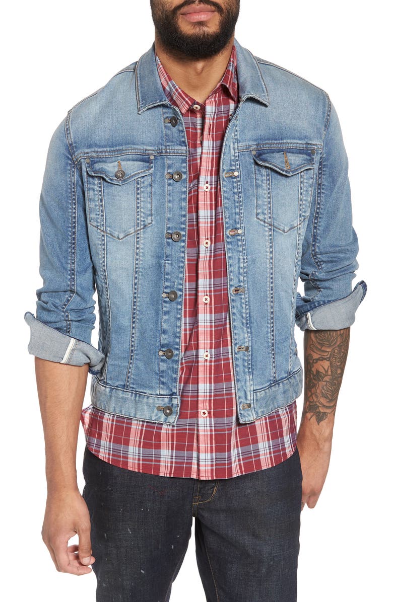 John Varvatos Star USA Slim Fit Denim Trucker Jacket, Main, color, 