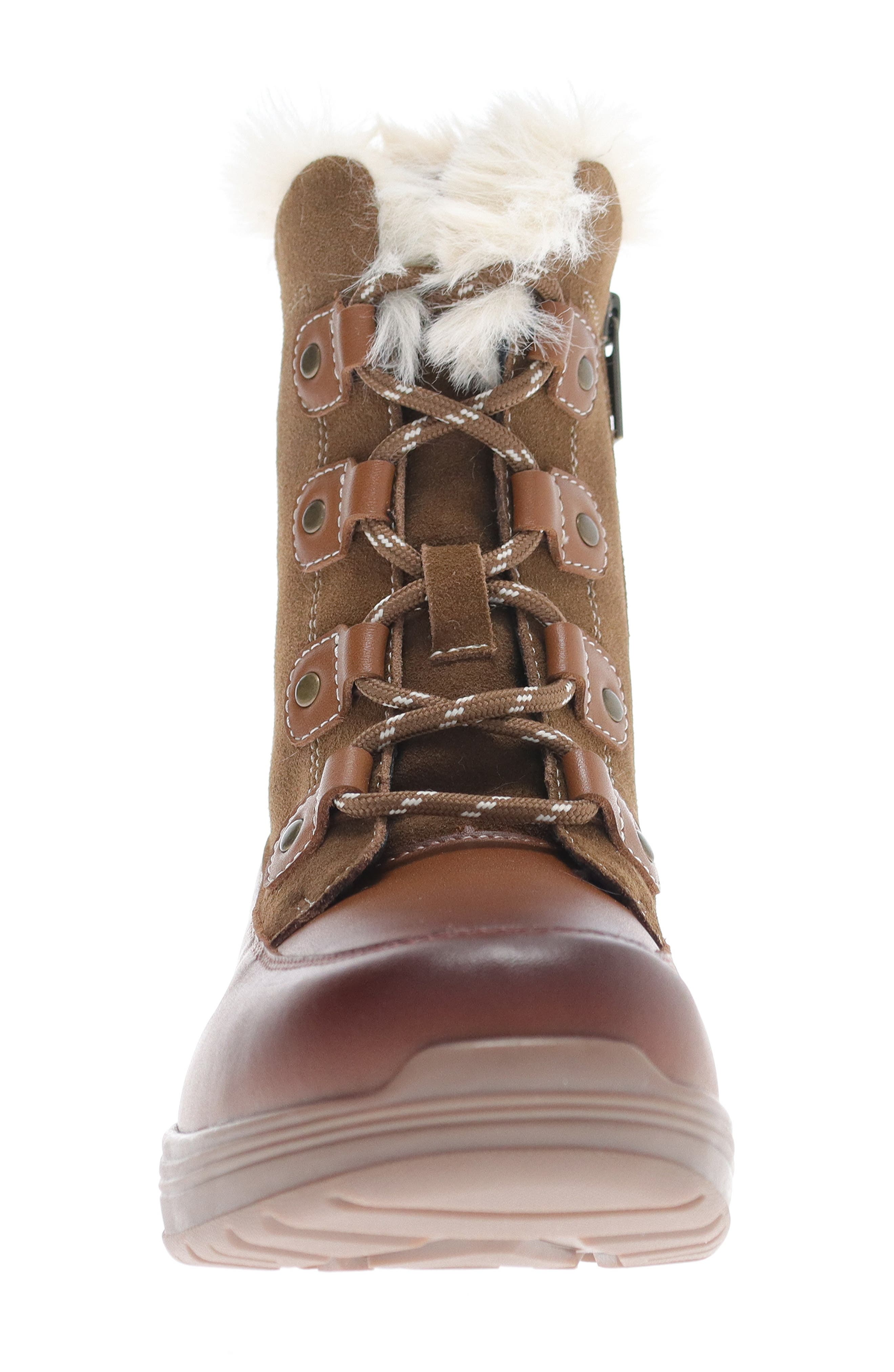 Dulcie Faux Fur Trim Bootie, Alternate, color, BROWN