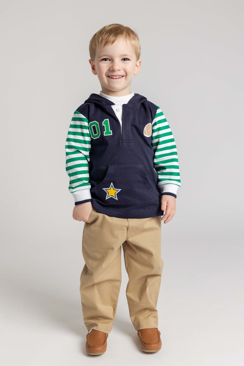 Hooded Knit Shirt With Varsity Football Motifs, Alternate, color, Navy/Green