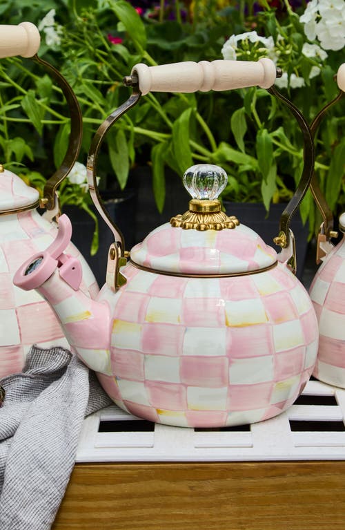 Mackenzie-childs Mackenzie Childs Rosy Check Whistling Tea Kettle In Pink