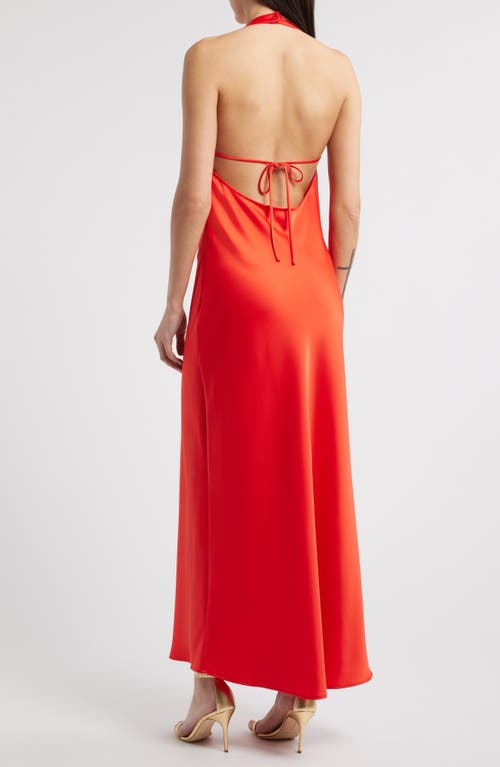 Wayf Irene Halter Neck Satin Slipdress In Persimmon