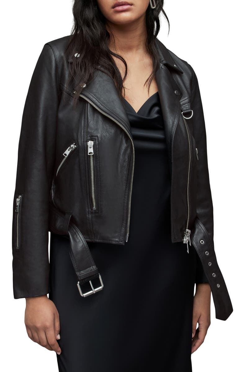 AllSaints Gidley Leather Biker Jacket, Main, color,