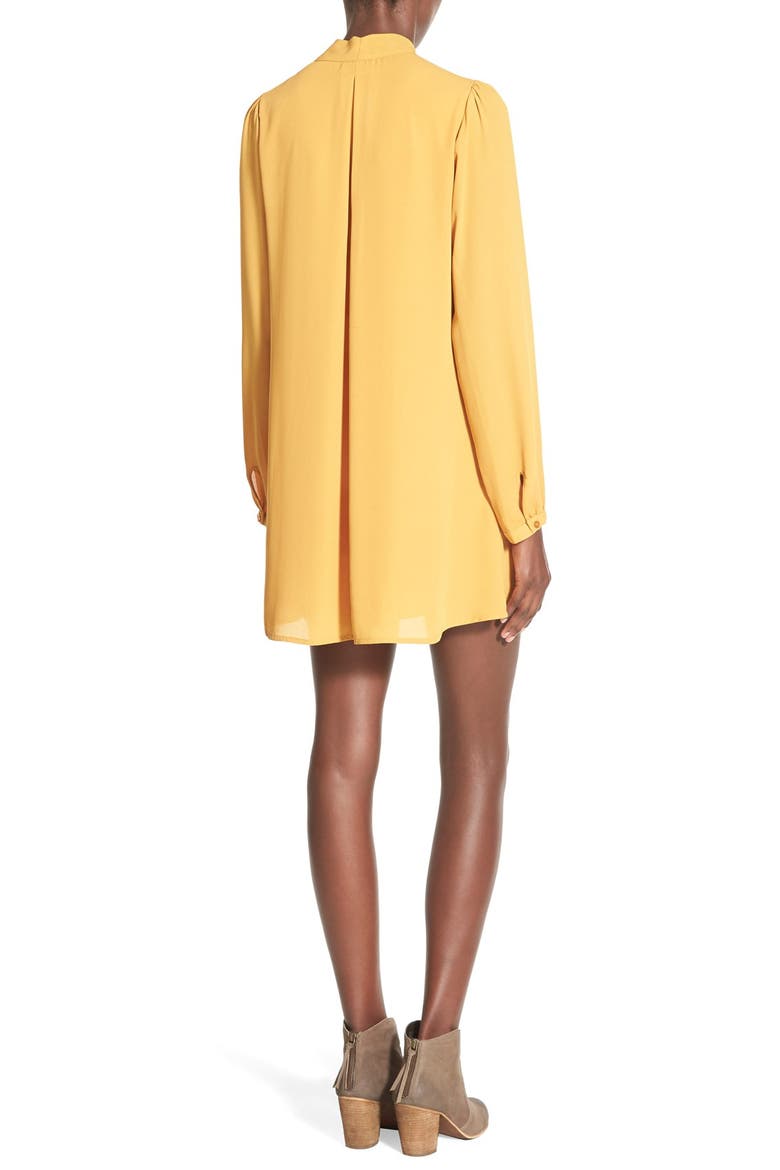 Tie Neck Shift Dress, Alternate, color, MUSTARD
