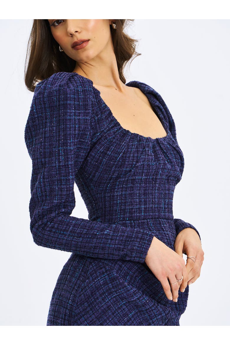 Denise Tweed Ruched Puff Sleeve Mini Dress, Alternate, color, Navy