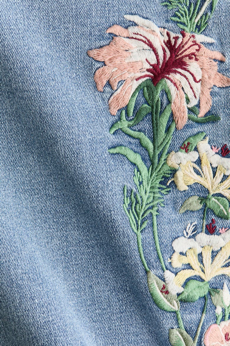 Embroidered Denim Bandeau Dress, Alternate, color, Denim blue/floral