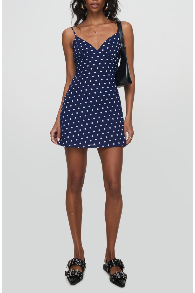 Chara Polka Dot Minidress, Main, color, NAVY