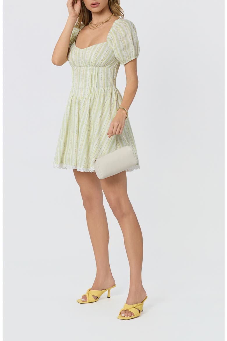 Ilianna Floral Border Print Minidress, Alternate, color, IVORY VINTAGE STRIPE