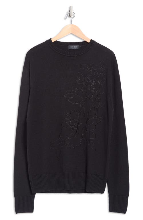 Bugatchi Embroidered Merino Wool Crewneck Sweater In Black