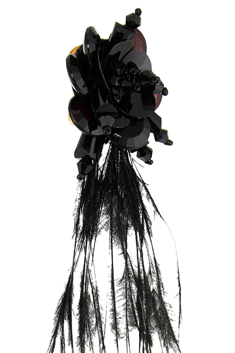 Feather Fringe Clip-On Earrings, Alternate, color, BLACK