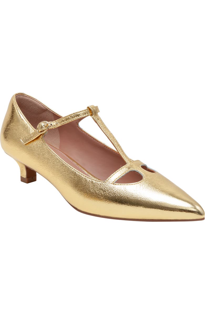 Linea Paolo Celia Pointed Toe T-Strap Pump, Main, color, Gold