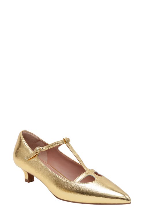 Linea Paolo Celia Pointed Toe T-strap Pump In Gold