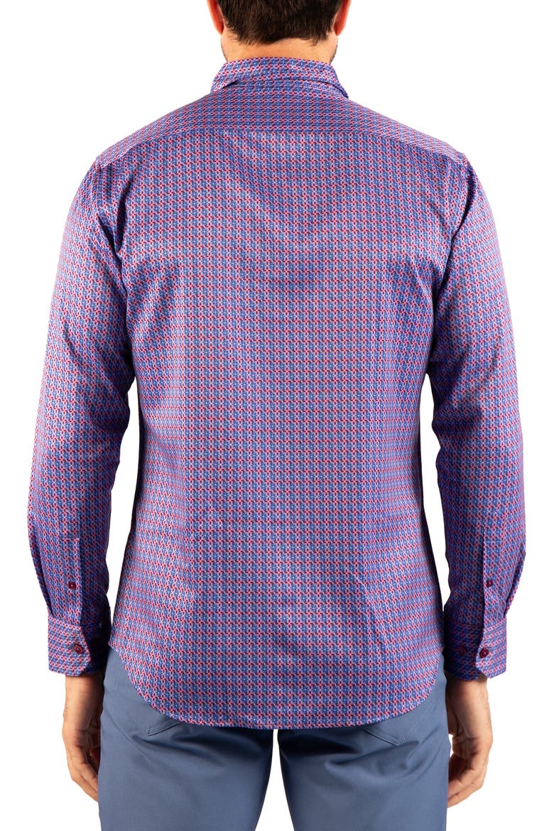 Geo Windmill Performance Button Down Shirt, Alternate, color, BLUE