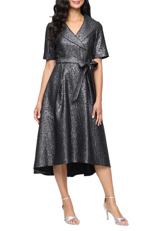 Jacquard Faux Wrap Midi Dress