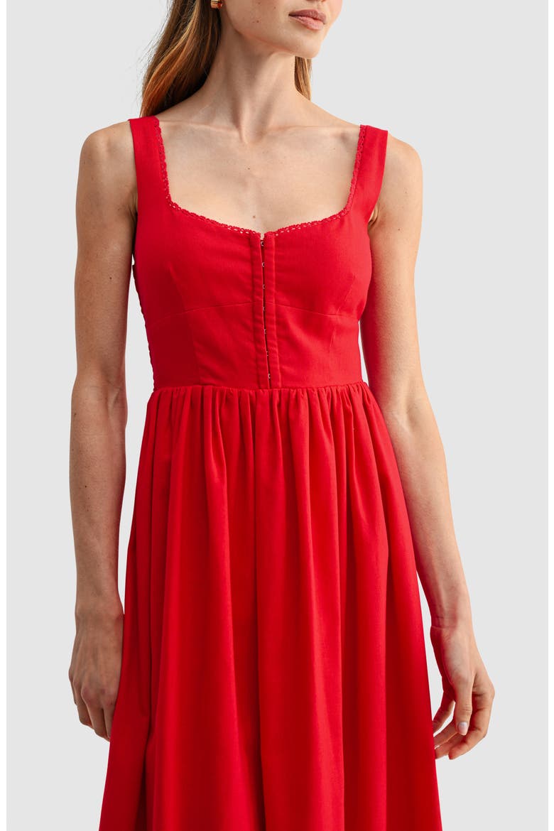Corset A-Line Midi Dress, Alternate, color, RED