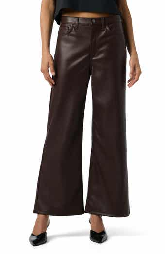 High Waist Ankle Wide Leg Faux Leather Jeans