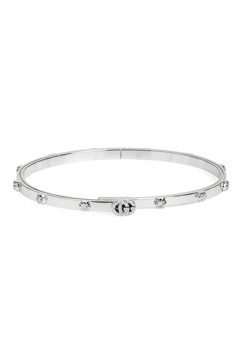 GG Running Diamond Bangle, Main, color, WHITE GOLD