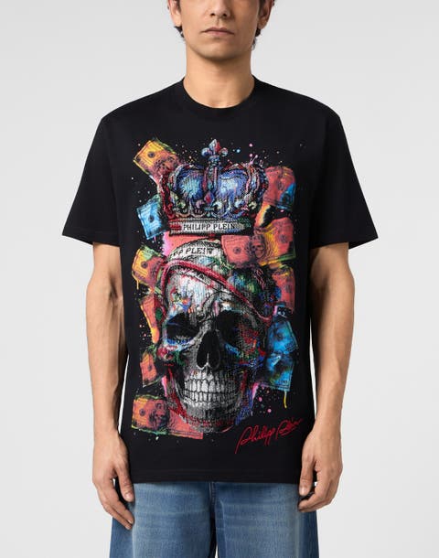 Round Neck T-Shirt Multicolor Dollar Skull Men