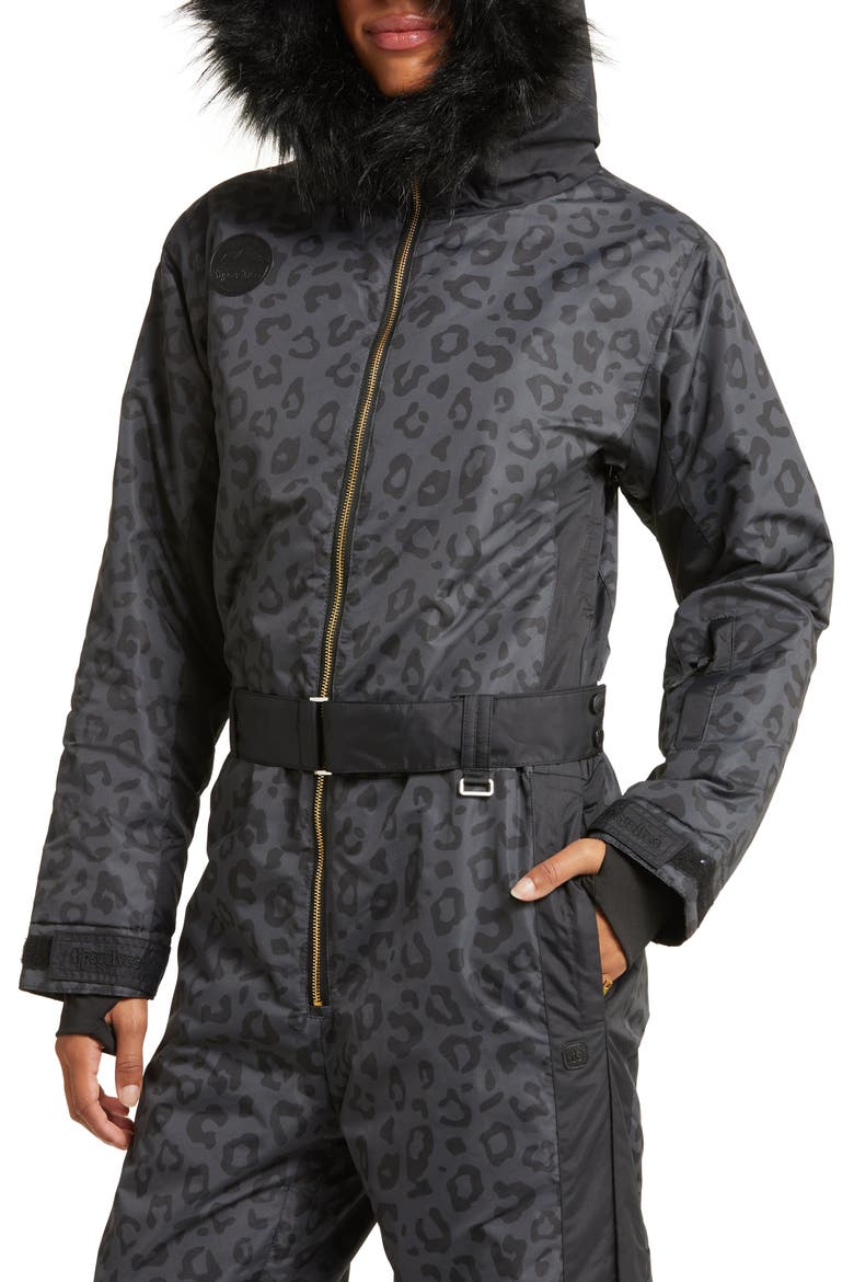 Midnight Leopard Waterproof Snowsuit, Alternate, color, BLACK
