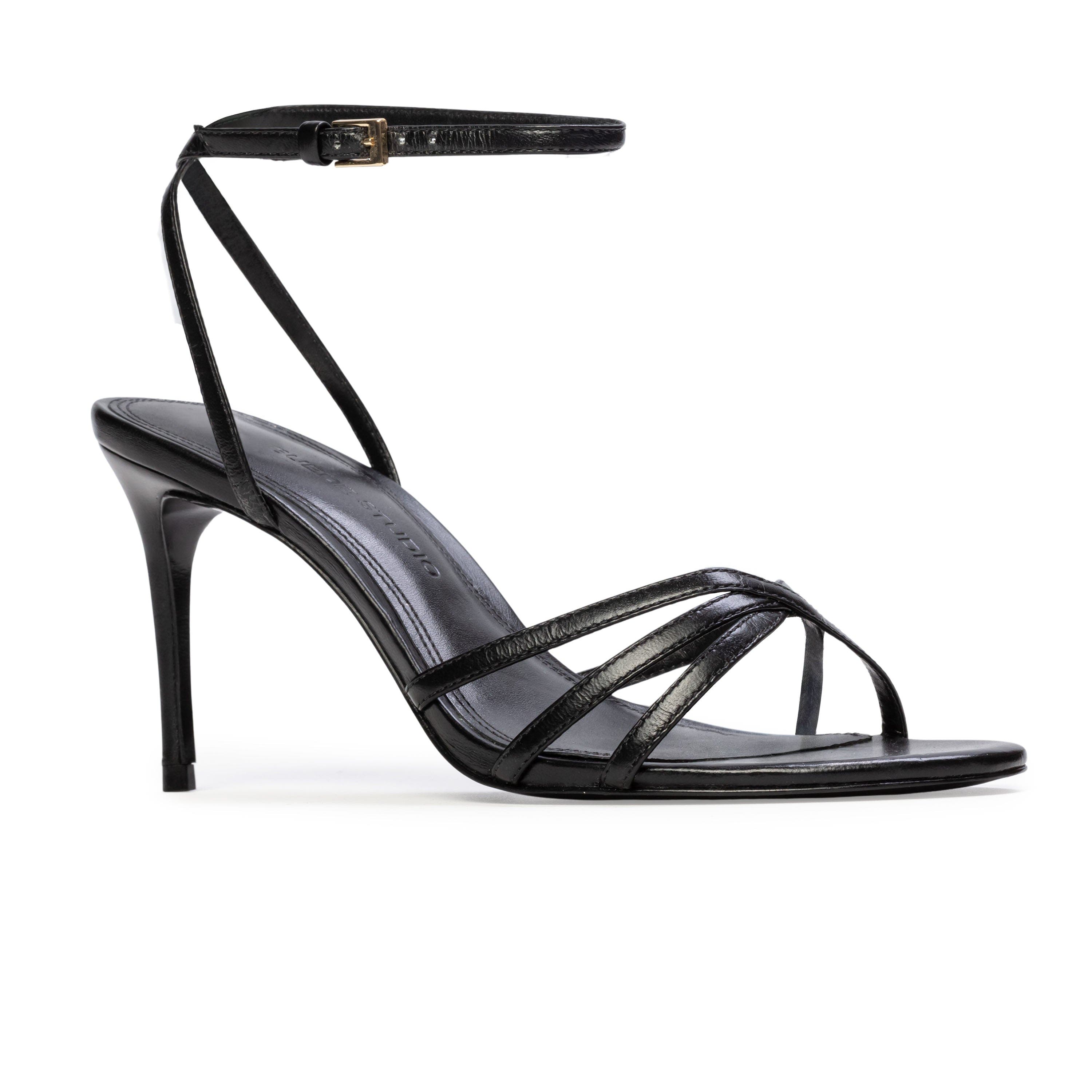 BLACK SUEDE STUDIO Olie 80 Sandal, Alternate, color, Black Leather