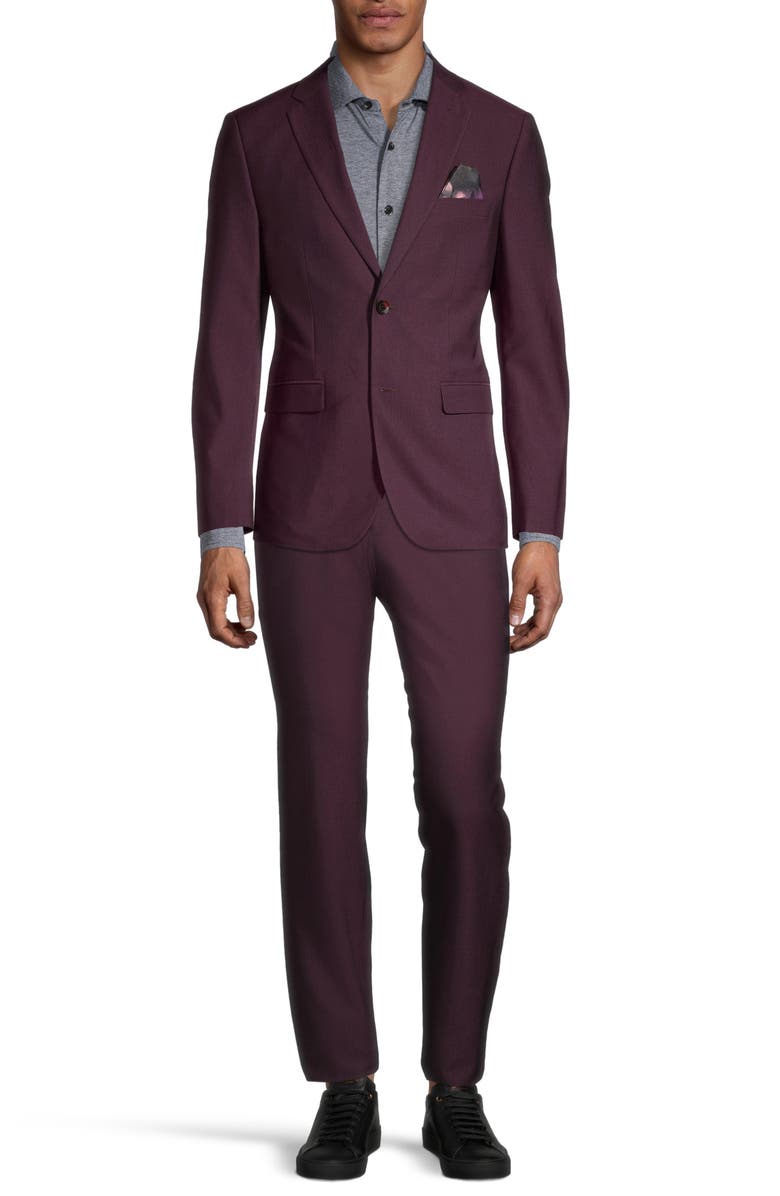 SOUL OF LONDON Solid Two Button Notch Lapel Slim Fit Suit, Main, color, Burgundy