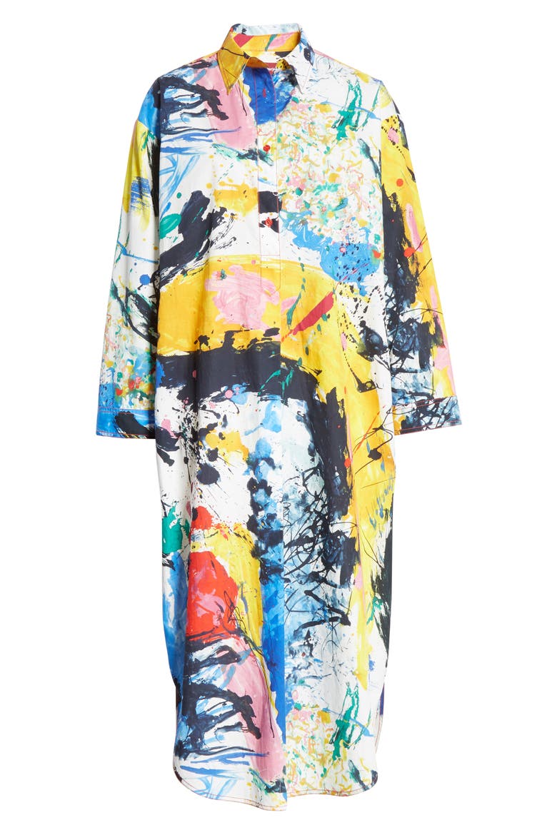 Paint Print Long Sleeve Midi Dress, Alternate, color, MULTI PRINT