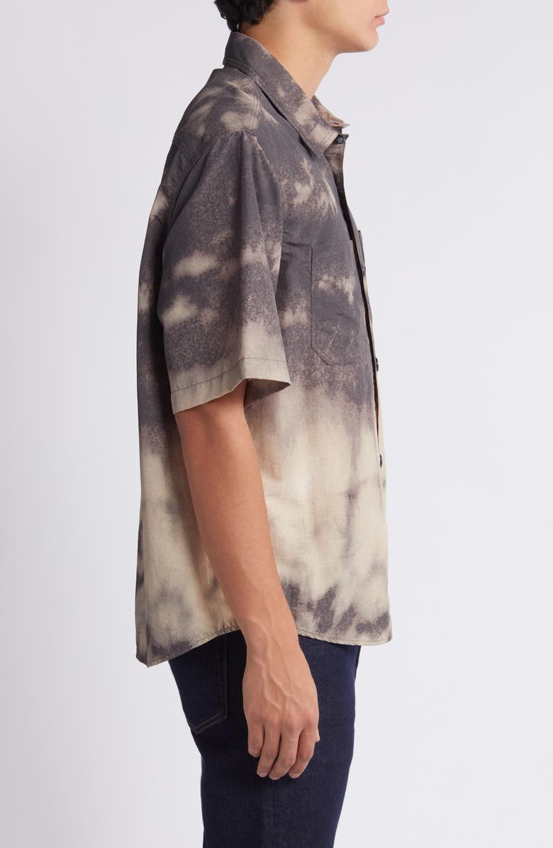 HUGO Eratino Tie Dye Short Sleeve Nylon Button-Up Shirt, Alternate, color, Medium Brown