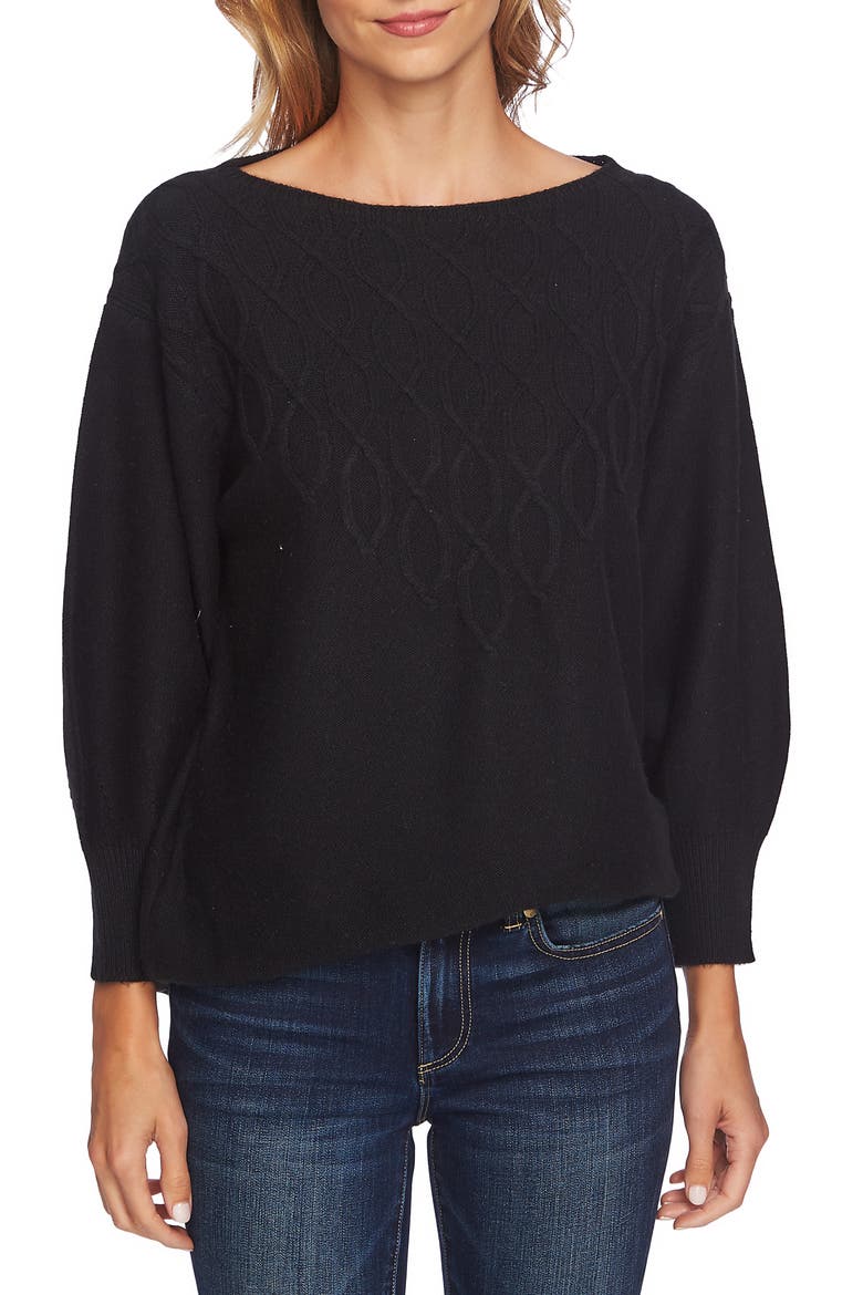 Stepped Cable Sweater, Main, color, RICH BLACK