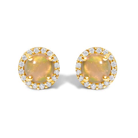 10K Gold Gemstone and 1/6 Cttw Diamond Halo Stud Earring