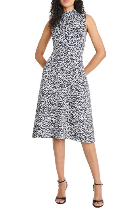 Panthera Jacquard Fit & Flare Dress