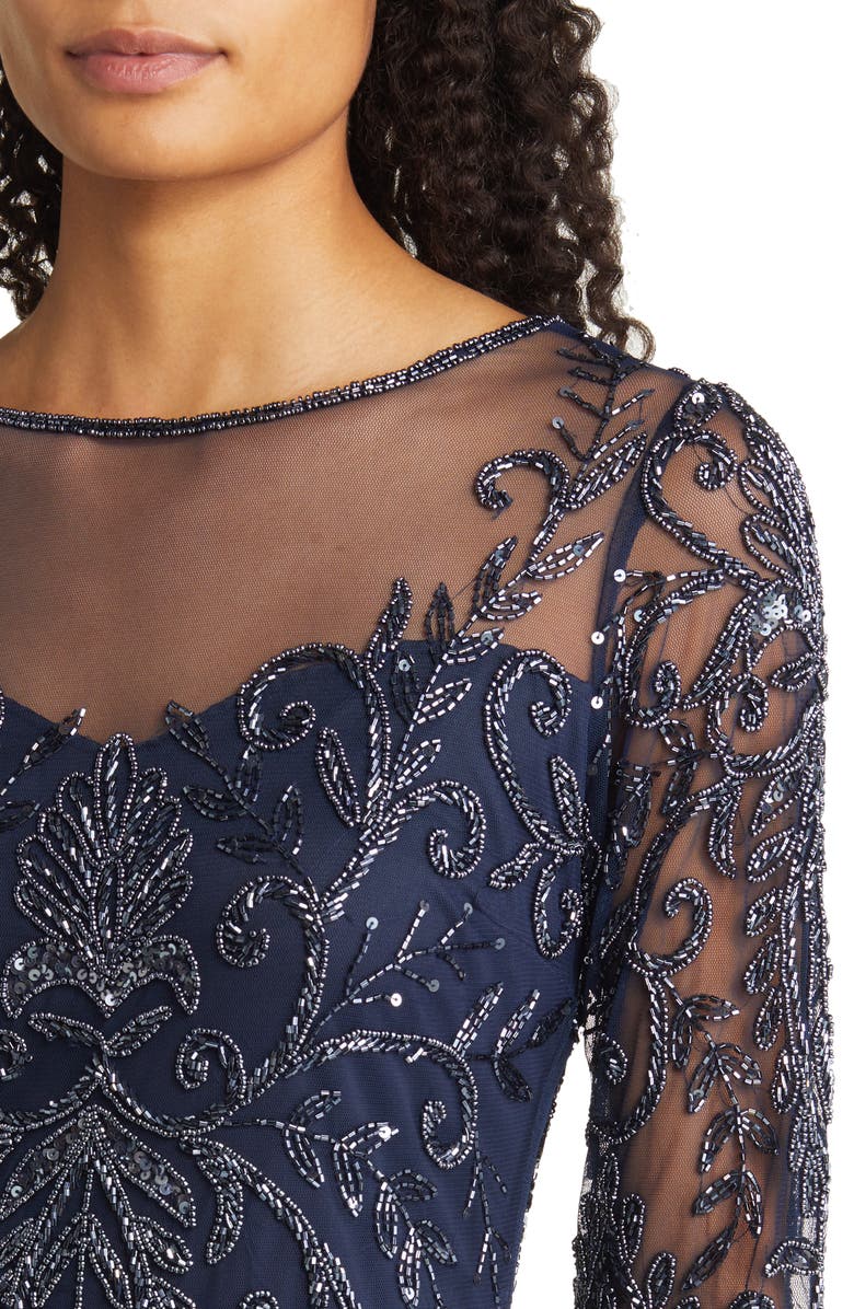 Pisarro Nights Illusion Three-Quarter Sleeve Midi Dress, Alternate, color, 