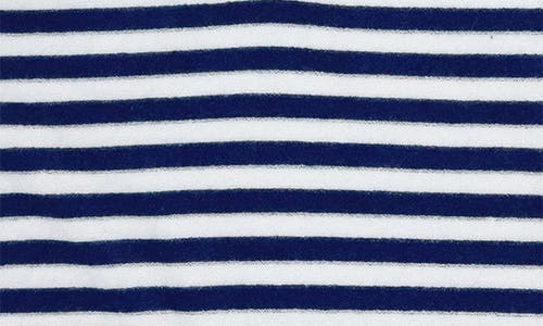 Feather 4 Arrow Finn Stripe Terry Hooded Romper In Navy/white Stripe