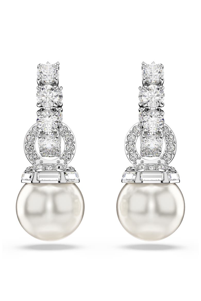 Matrix Faux Pearl Drop Crystal Hoop Earrings, Alternate, color, WHITE