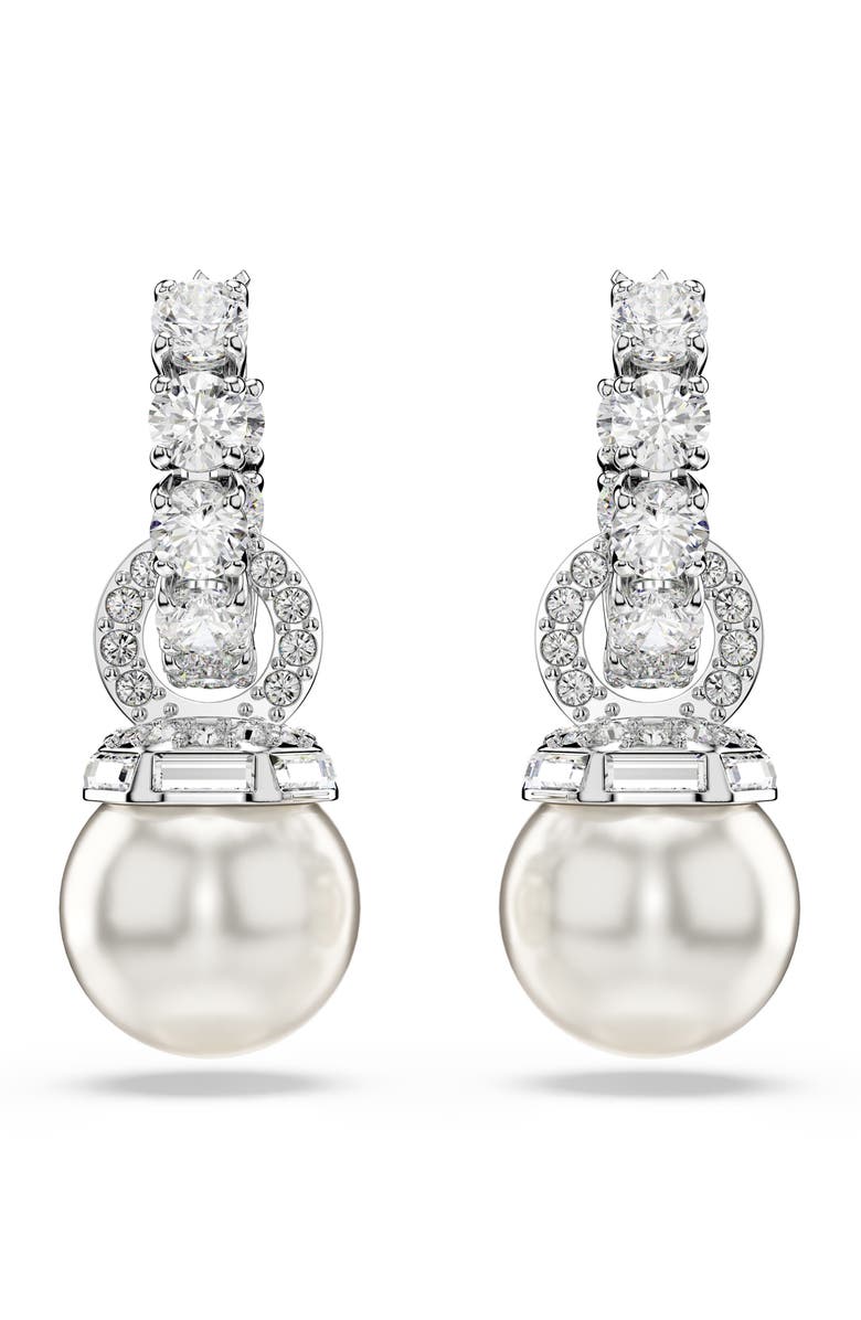 Swarovski Matrix Faux Pearl Drop Crystal Hoop Earrings, Alternate, color,