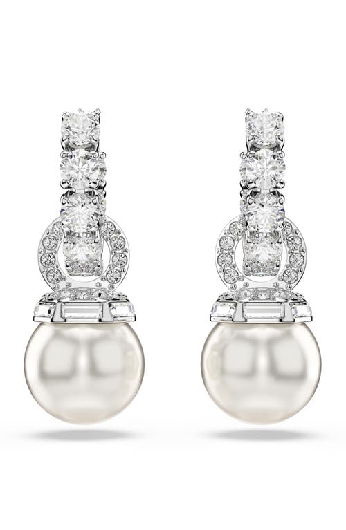 Swarovski Matrix Rhodium Plated Round Cut Drop Earrings In White